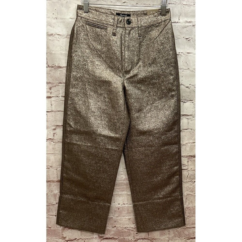 Madewell Womens Pant Slim Emmett Wide Leg Crop Size 25 Rose Gold Metallic